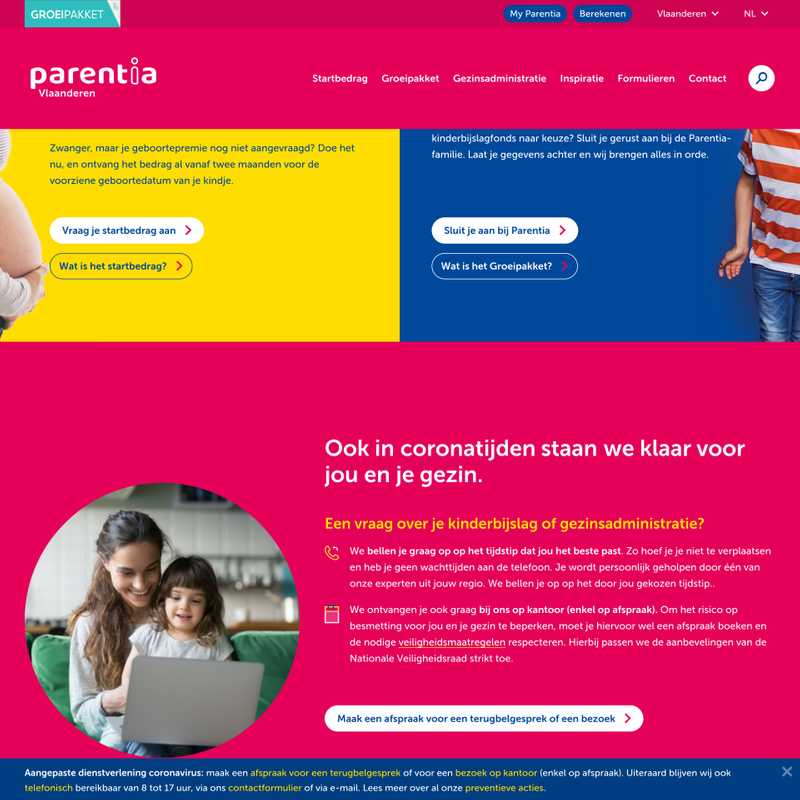 Parentia website screenshots